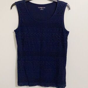 Croft & Barrow Navy Blue Lace Crochet Overlay Sleeveless Blouse EUC Size Medium